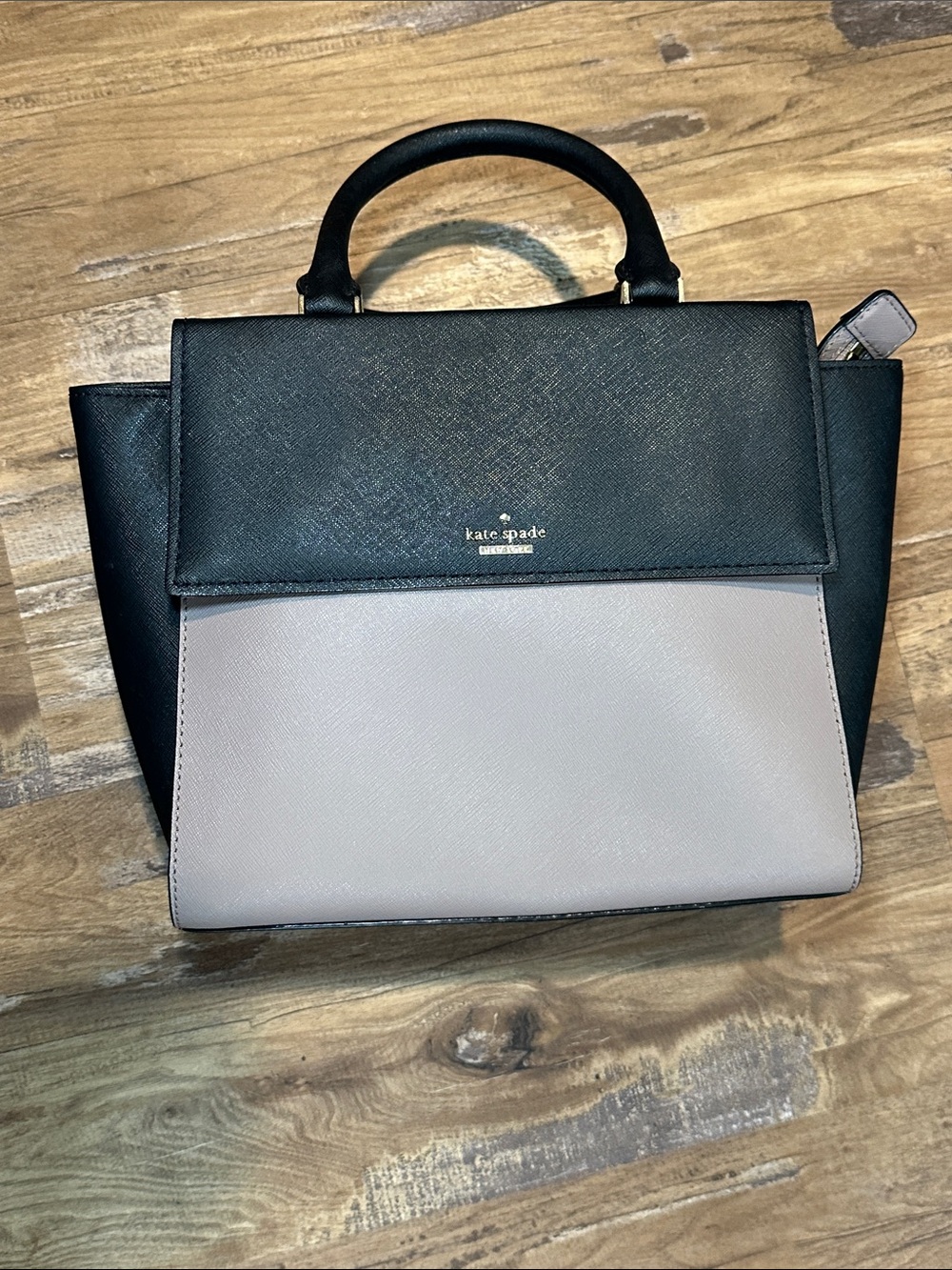kate spade Black and Taupe Two-Tone Leather Satchel